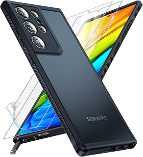 TOCOL [3 in 1] for Samsung Galaxy S23 Ultra Case, with 2 Pack Flexible Screen Protector [Upgraded Full Camera Protection] [Military Grade Drop] Translucent Matte Back 6.8 Inches, Black