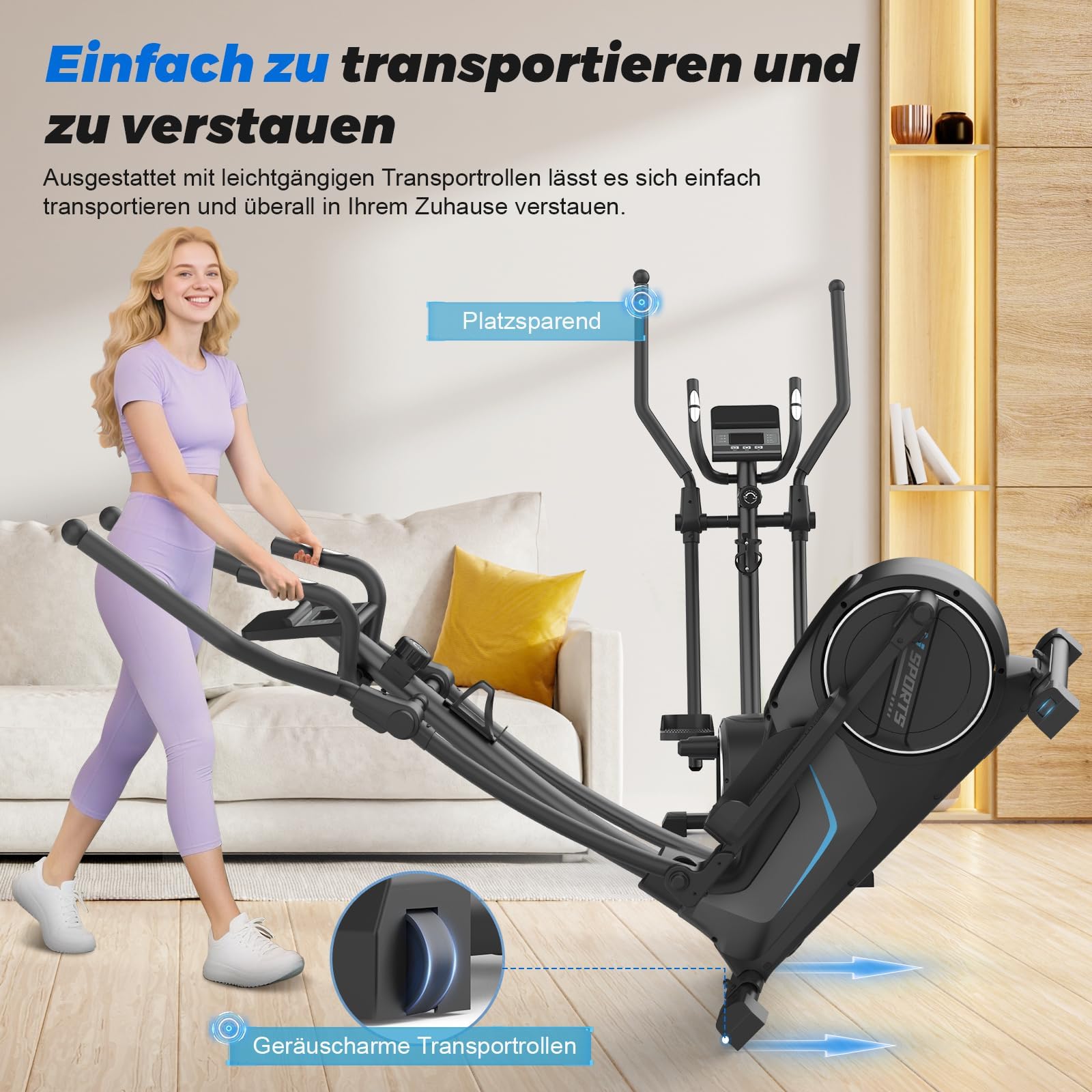 Crosstrainer, 3-in-1 Ultraleiser Crosstrainers mit 16 Widerstandsstufen, 8 kg Schwungrad, 16,5 Zoll Schrittlänge, LCD-Display, Belastbar Bis 150 kg, Ellipsentrainer für Zuhause
