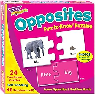 Trend Enterprises: Fun-to-Know Puzzles: Opposites, Learn Opposites & Position Words, 24 Two-Sided Puzzles, Self-Checking, 48 Puzzles Total, for Ages 3 and Up