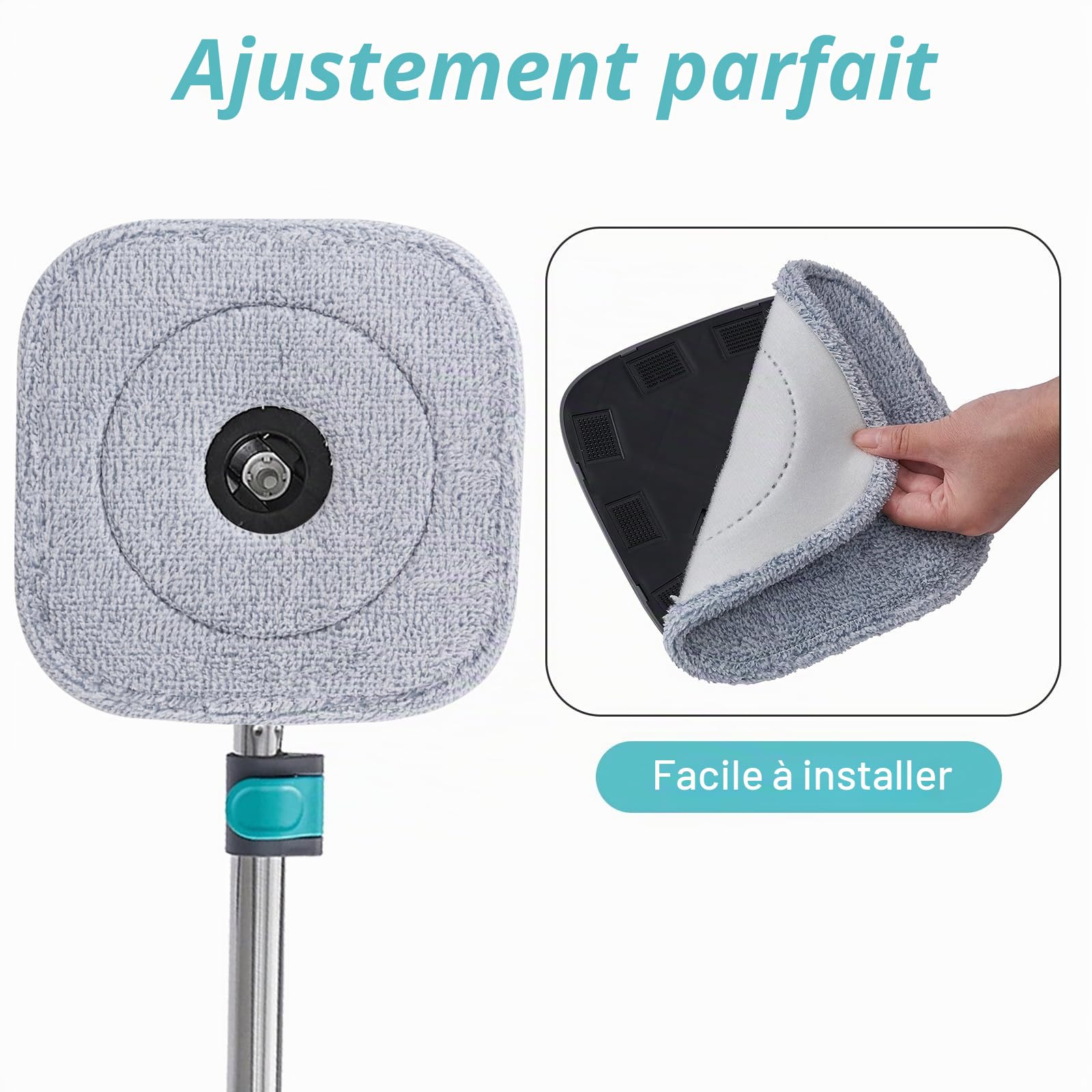 Sgizoku Balai serpillère avec seau, serpillère rotative à 360° avec essoreuse, fonction lavage et séchage, sépare l'eau propre et sale, manche télescopique avec 4 tampons réutilisables pour tous les