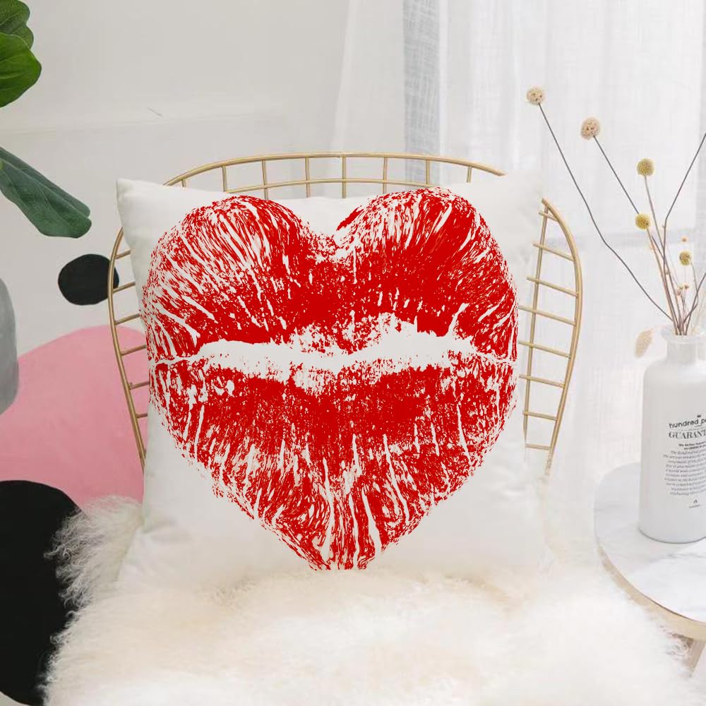 Hyosxw Kiss, Red Lipstick Sign In Heart Shape Expre - A2 Cushion Cover,Throw Pillow Case Home Decorative For Living Room Bedroom Sofa Chair 18X18 Inch,Kiss, Red Lipstick Sign In Heart Shape Expression Passion Romance Sensuality Th,Pillowcase 45X45cm