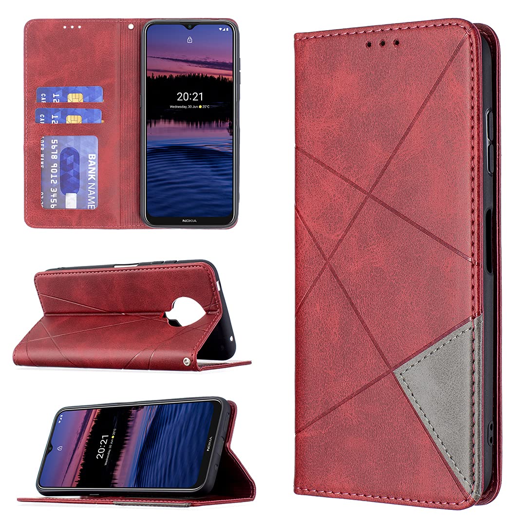 Etui na Telefon Komórkowy Nokia G20 / Nokia G10 Skóra PU Portfel etui Ochronne etui Case Case Stojak, [Przegródki na karty],Magnetyczne etui z Klapką (Czerwony)