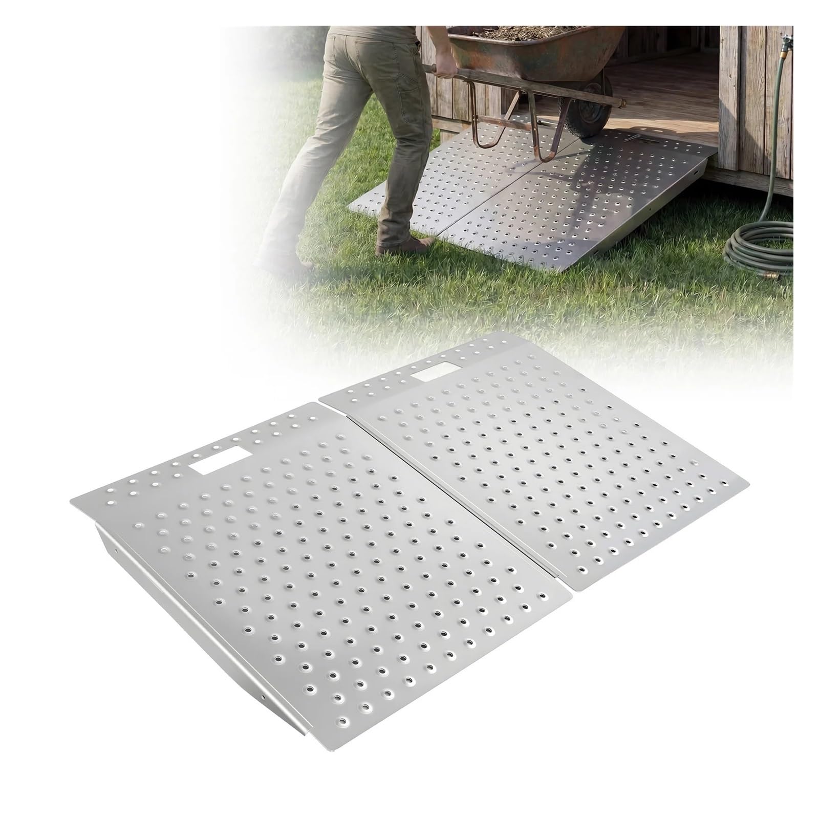 Ramps For Wheelchairs 29.5x24.3 in Door Threshold Ramp 750 lbs Non-Slip Platform Aluminum Wheelchair Curbs Ramp for Doorways Home Steps