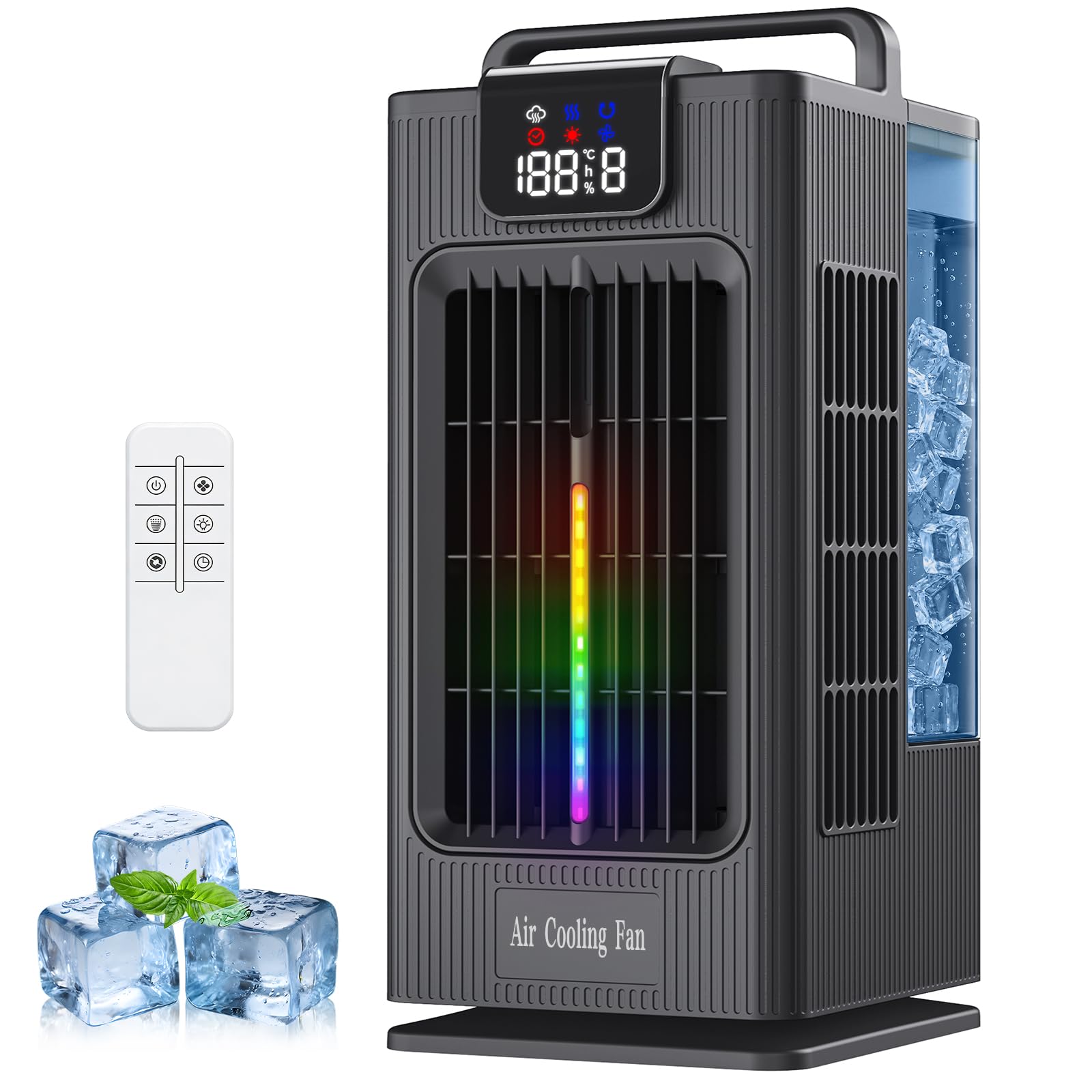 Photo 1 of Portable Air Conditioner, 4-in-1 Personal Mini Air Conditioner Cooling Fan, 2000ML Portable AC Evaporative Air Cooler with 1-8H Timer, 120° Oscillation, 4 Speeds & 7 RGB Light Modes for Room Office