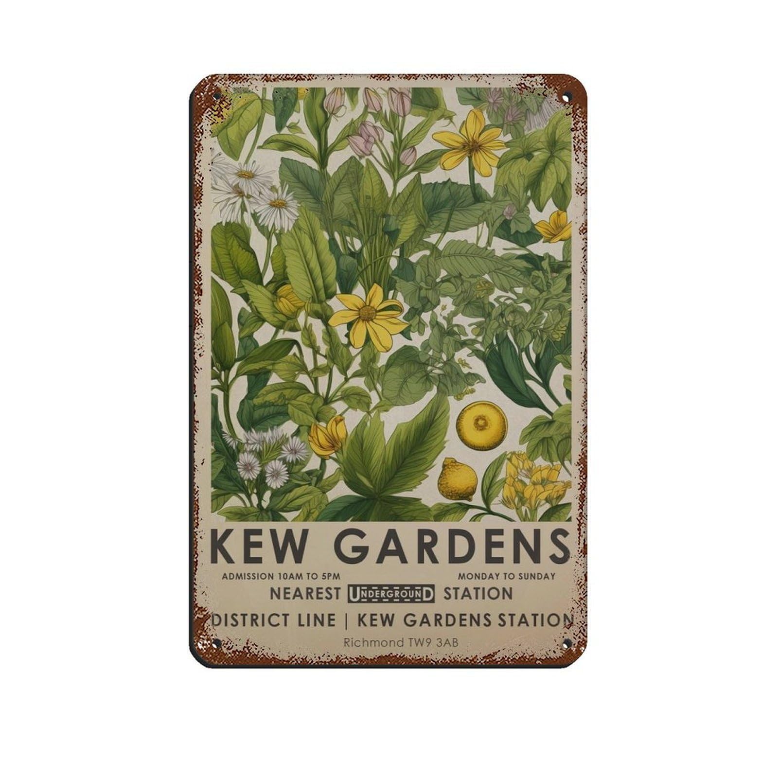 Kew Gardens, Tropical Botanical Art (2) Retro Poster Metal Tin Sign Chic Art Retro Iron Painting Bar People Cave Cafe Family Garage Poster Wall Decoration 8x12inch(20x30cm)