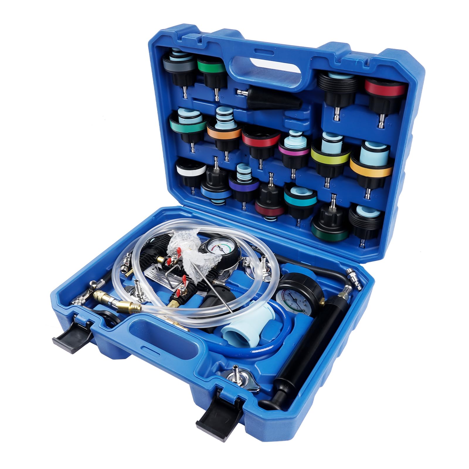 31 Pezzi Universale Radiatore Pressione Tester Kit per Il Test del Sistema di Raffreddamento del radiatore Pressione per Auto, Strumento ad Aria compressa per Auto, Blu