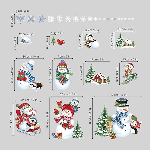 Miniatura 5 de decalmile Calcomanías reutilizables para ventana de Navidad, invierno, muñeco de nieve, pingüino, árbol de Navidad, copo de nieve, doble cara,