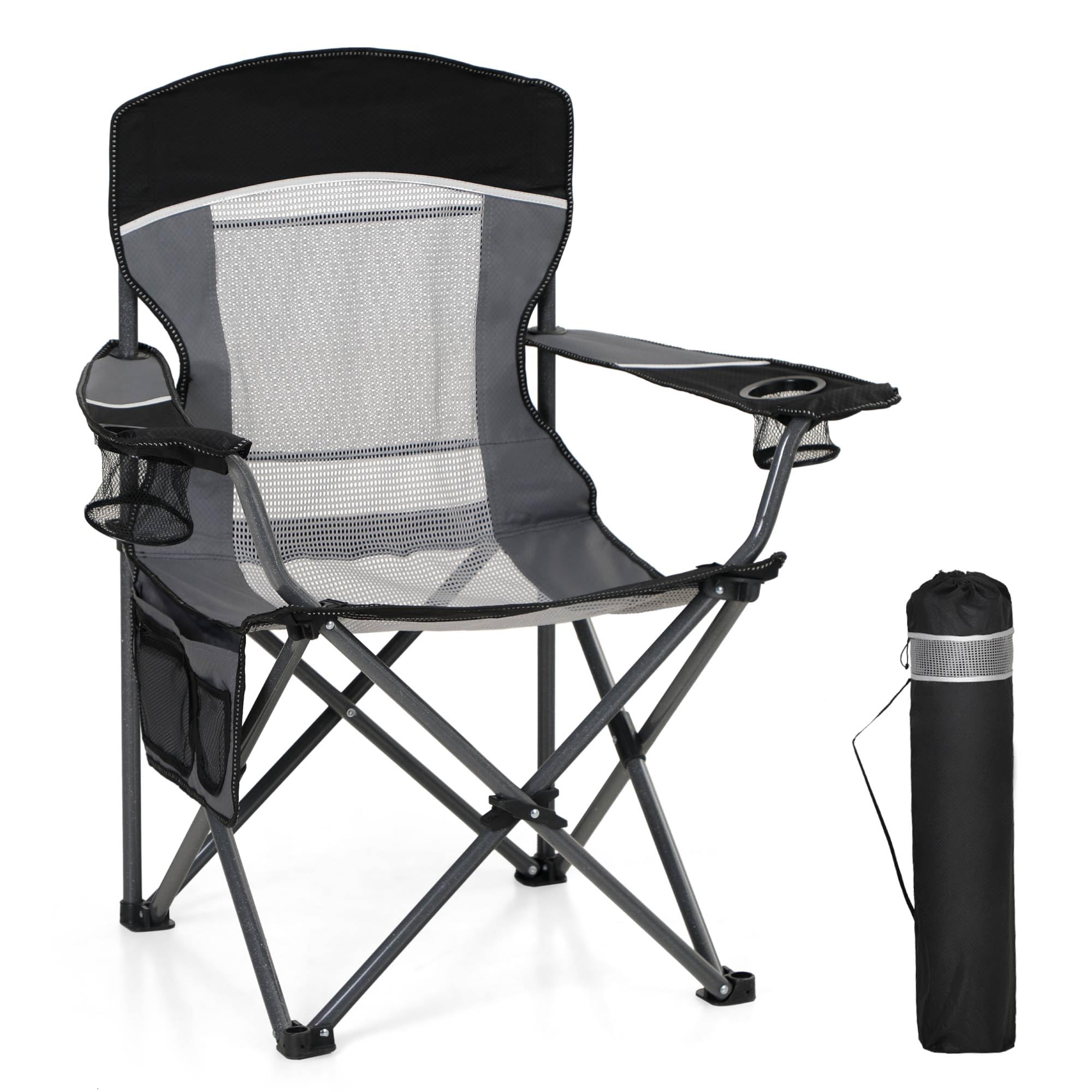 LET'S CAMP Netzrücken Campingstuhl Tragbar Klappbar Campingstuhl Faltbar Camping Stuhl mit Getränkehalter Tragetasche für Camping, Angeln, Wandern bis 150kg