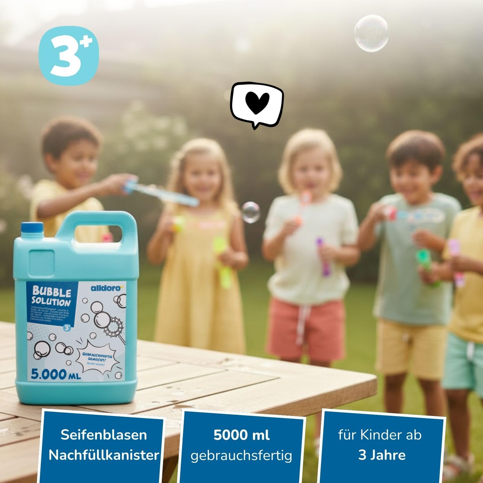 alldoro 60658 Bubble Fun Liquide pour Bulles de Savon en bidon de 5000 ML, Eau savonneuse en réserve de 5 litres XXL, bidon de Recharge, pour Enfants, Adultes, fêtes, événements