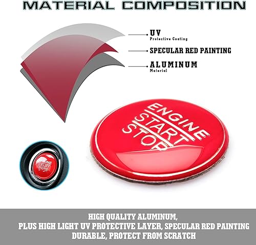 Miniatura 5 de Xotic Tech Set Arranque del motor de aleación de aluminio rojo + cubierta del botón de expulsión del encendedor de cigarrillos, marco de panel
