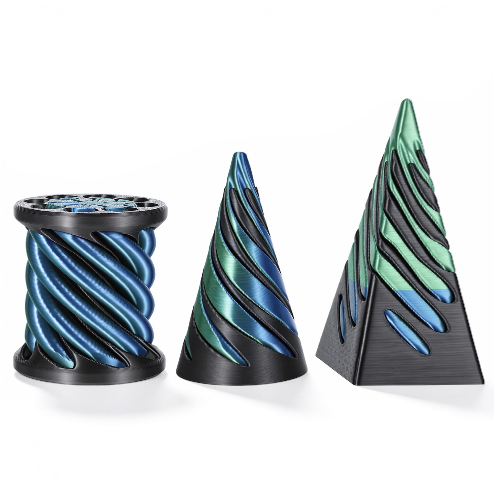 Hpmjz 3 Pack Impossible Cone, 3D Printed Spiral Cone Fidget Toy Pyramid Passthrough Sculpture Mini Cylinder Desktop Decorations Gift for Anxiety Relaxing Adult