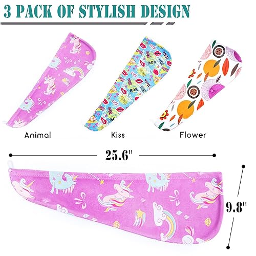 Miniatura 10 de ELLEWIN Paquete de 3 toallas de microfibra para mujer turbante de secado de cabello con botón antiencrespamiento súper absorbentes de secado rápido