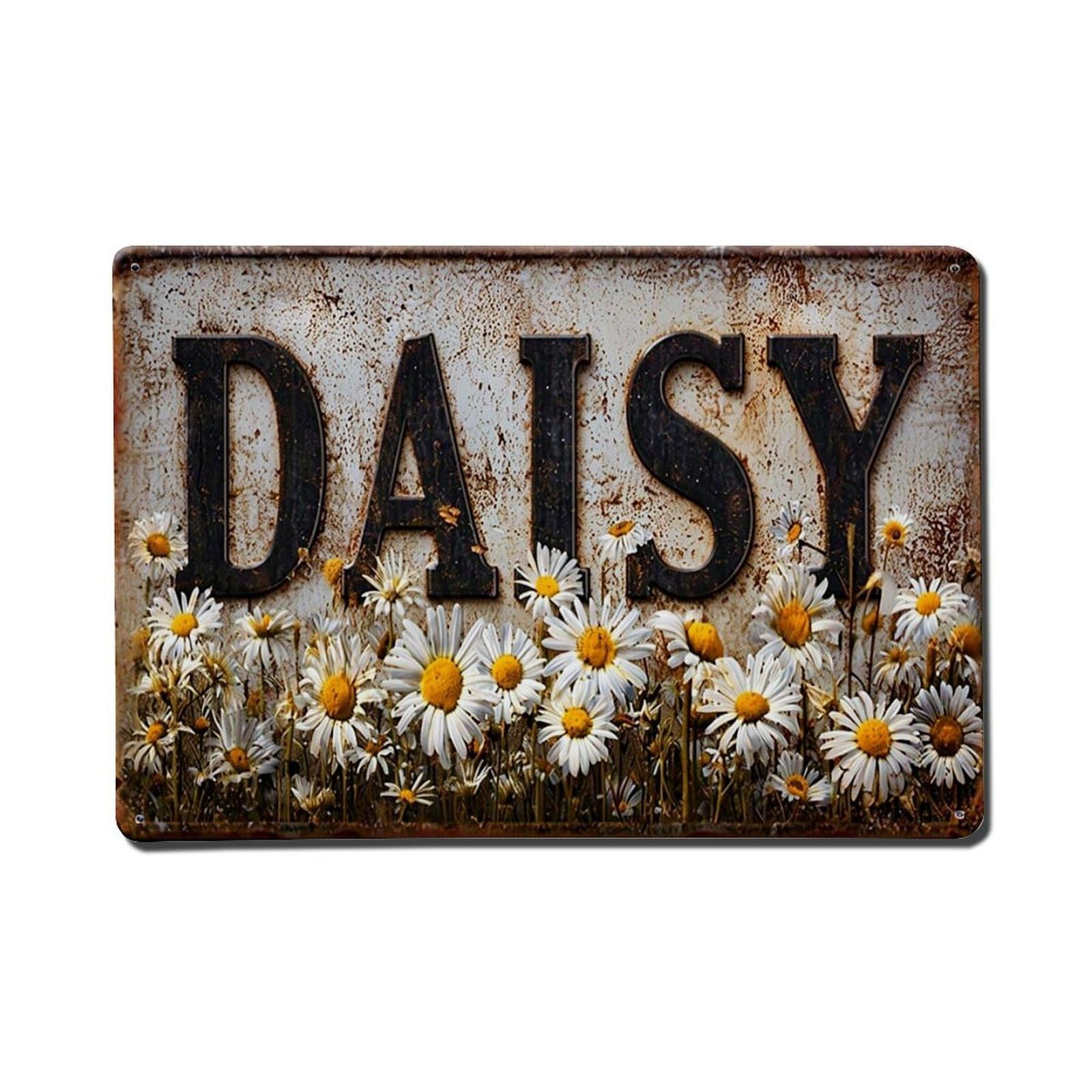 Daisy Flowers On Rustic Sign Metal Tin Sign Plaque