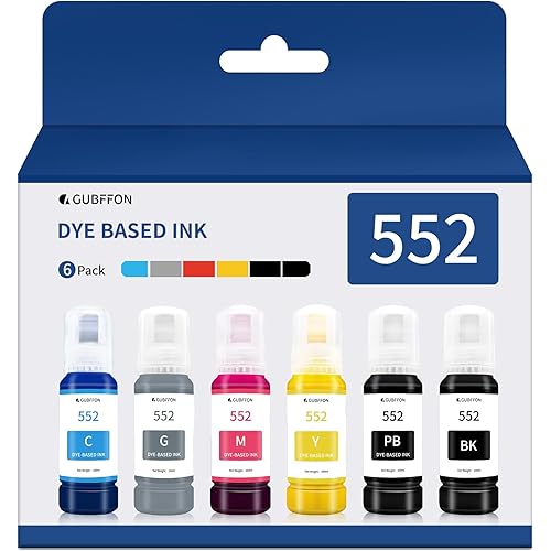 552 Ink 600ml Refill Ink Bottle Replacement for EcoTank Photo ET-8550 ET-8500 Printer High Capacity 6-Pack (Not Sublimation Ink)