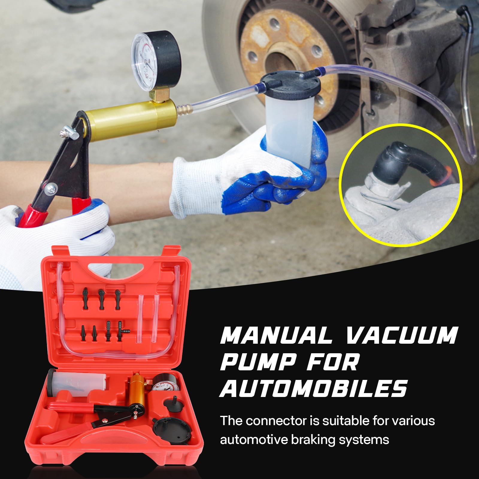 ASUNCELL Pompa a Vuoto Pompa del Freno Set Tester, Kit di Sanguinamento del Freno, Set di Prova della Pompa a Vuoto Tenuto in Mano, Kit di Sanguinamento del Fluido del Sistema di Frizione Manuale