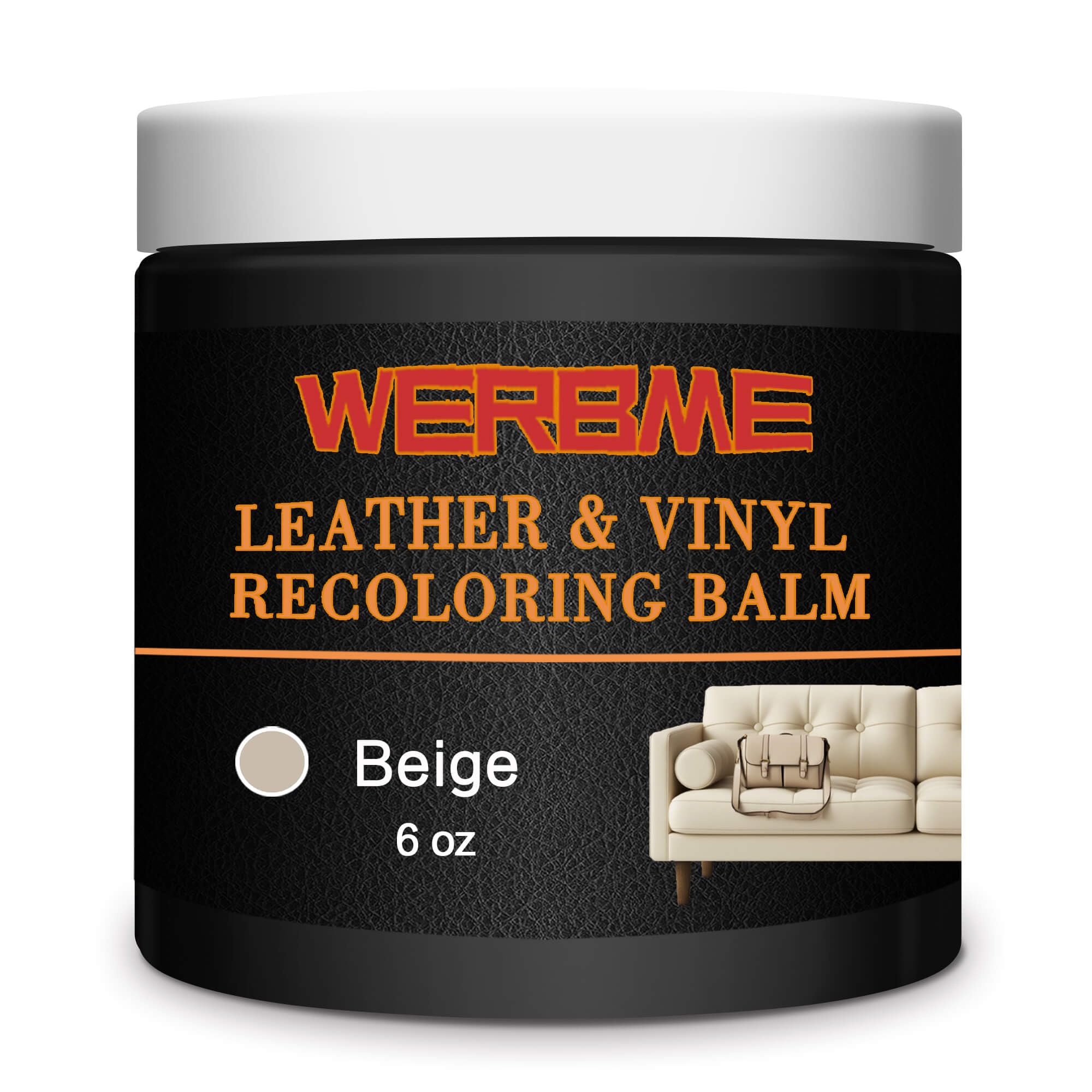 Bálsamo de recoloración de cuero, restaurador de color beige de 6 onzas para arañazos y decoloración, kit de reparación de cuero para restaurar y renovar muebles, asientos de coche