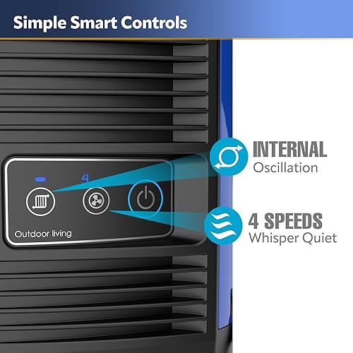 Miniatura 5 de Lasko Misto YF300 - Ventilador de torre para exteriores, 4 velocidades, oscilación interna, para terrazas, patios y porches, negro, YF300, grande