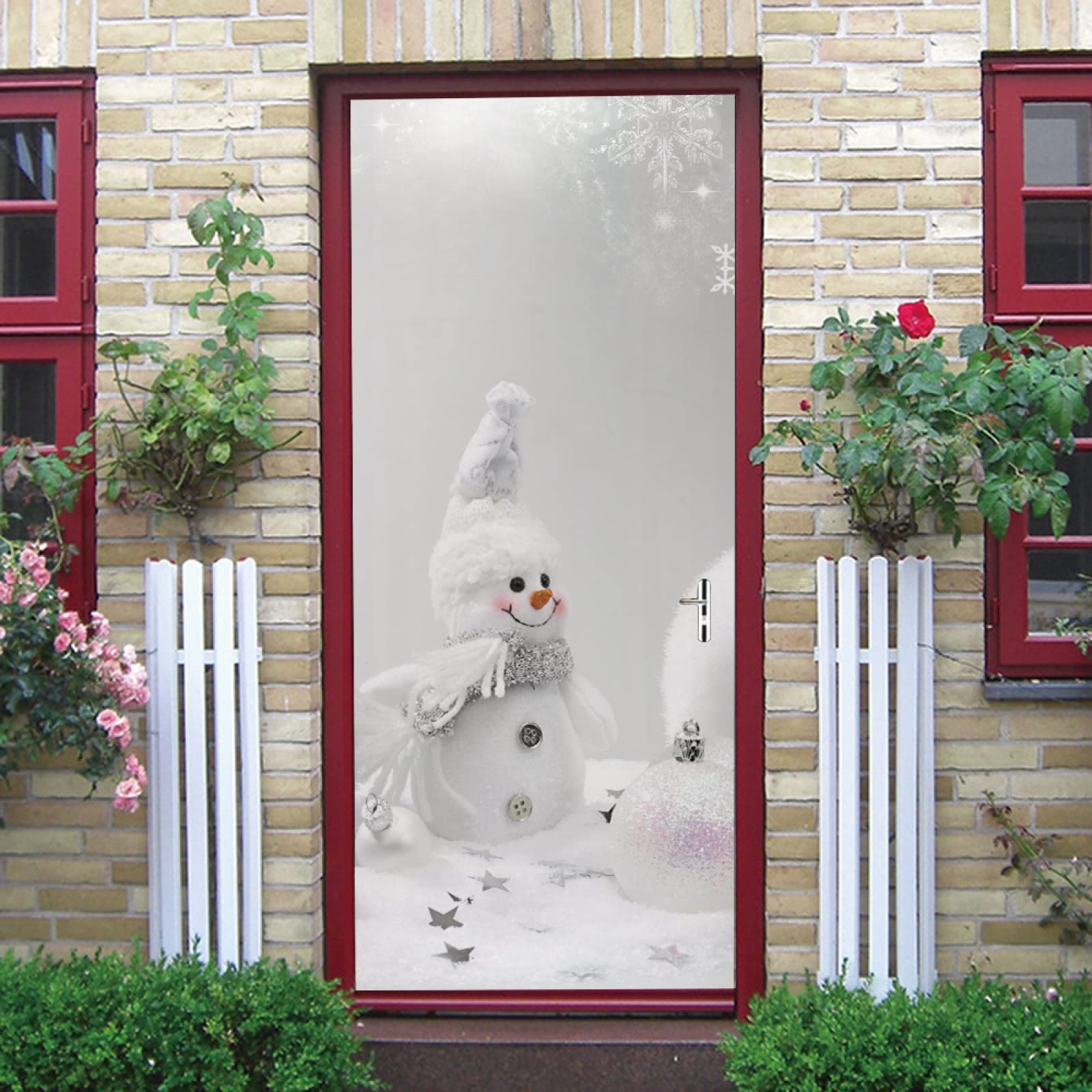 CBWRAW 3D Carta Parati Porta 77x200cm Pupazzo Di Neve Di Natale Bianco Autoadesiva Adesivo Per Porta murali Pvc Poster Soggiorno Camera Da Letto Bagno Adesivo Da Parete Decalcomania Casa Arredamento