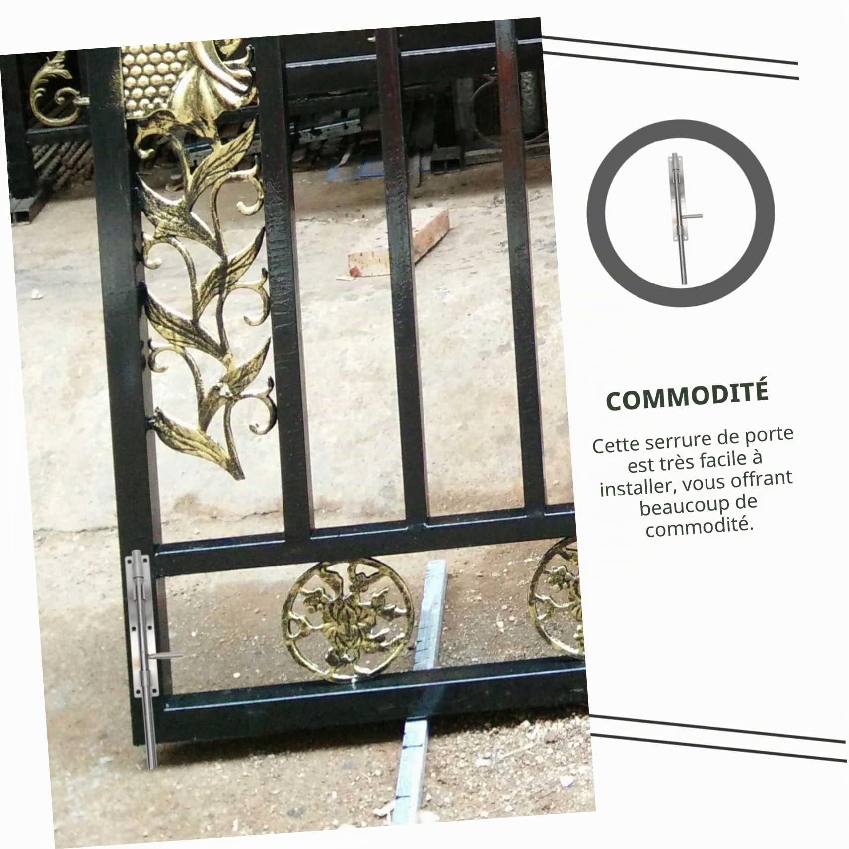 Gadpiparty Loquets de sol solides serrure porte exterieure serrure de portail extérieur recharge de gaz verrou de portail boulons verrou porte loquet de porte loquet d'extension extérieur