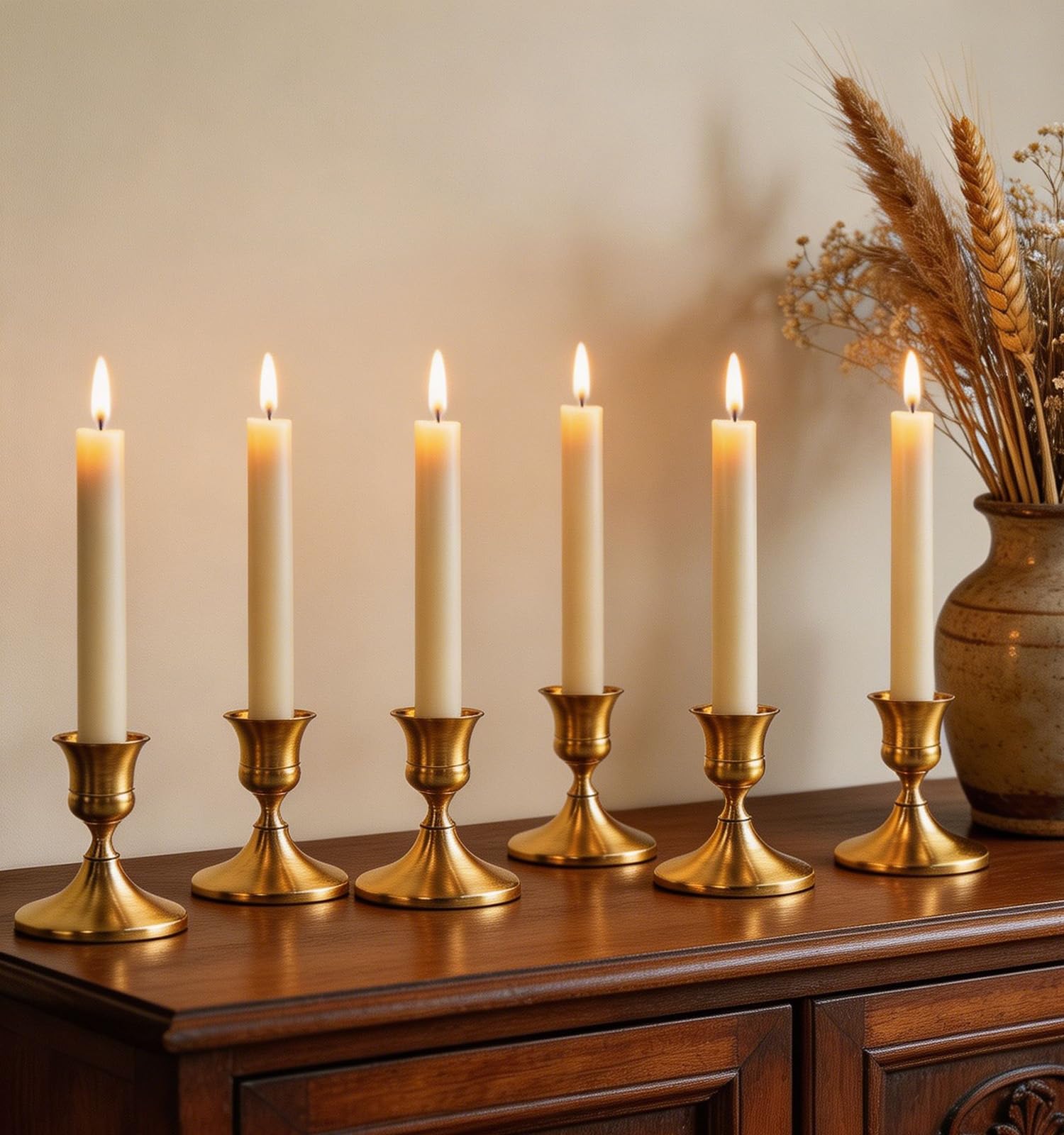 Kerzenständer Gold Metall Taper Kerzenhalter, 6 Stück Kleine Kerzenständer Vintage Moderne Dekoration für Tischdekoration, Kamin, Esszimmer, Feste, Weihnachtsdekoration oder Wohnaccessoires