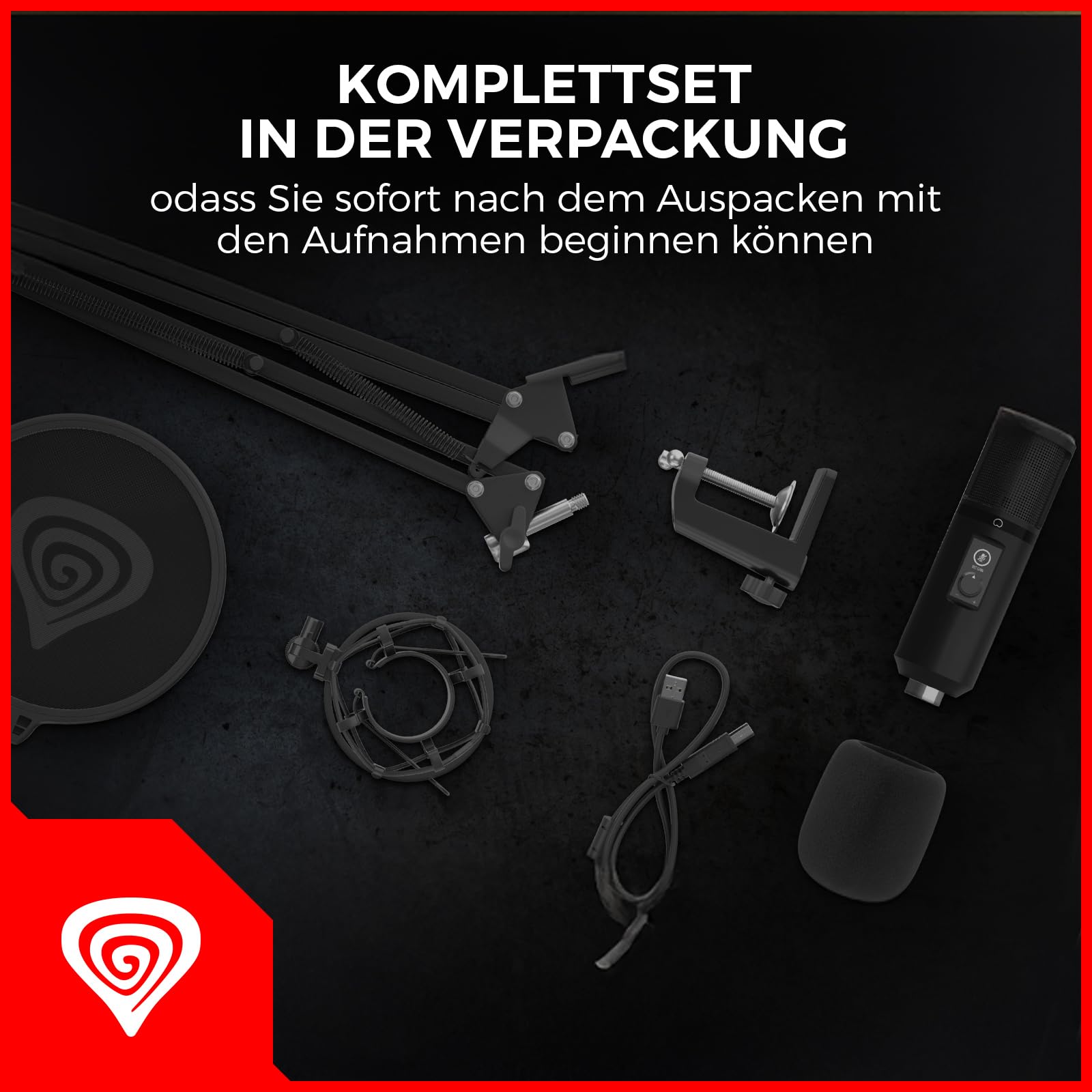 Genesis Radium 400 G2 USB Studio Mikrofon mit Arm und Popfilter, Schwarz | Kardioid-Mikrofon für PC mit 192 kHz/24 Bit, USB-A/USB-C, Mute und Gain-Regler, Metallgehäuse, Arm und Popfilter