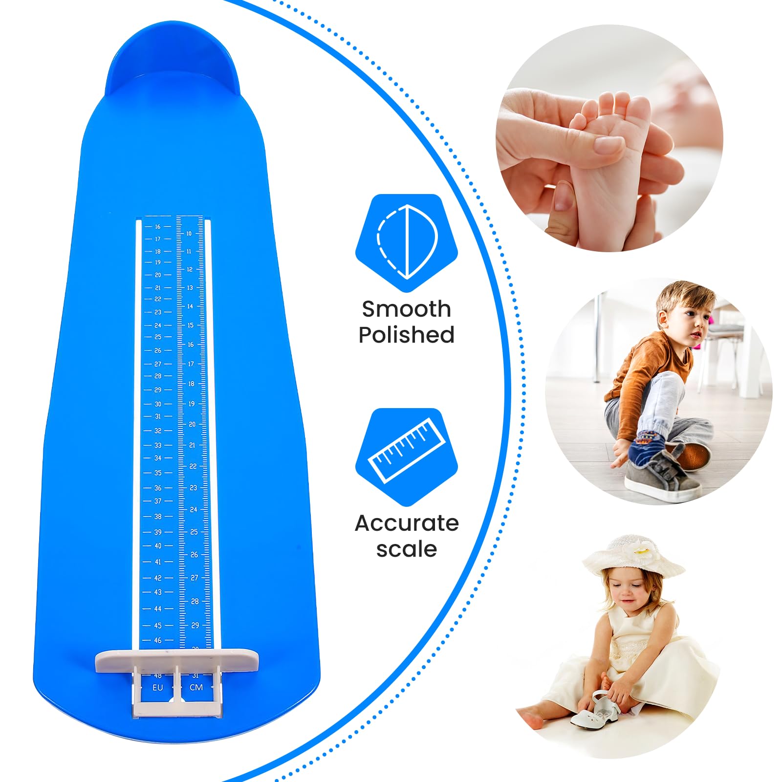 Zorplex Pédimètre Enfants et Adultes, Jauge de Pied pour Mesurer la Pointure Chaussure de 15 à 48, Règle de Mesure Précise pour Déterminer la Taille (Bleu)