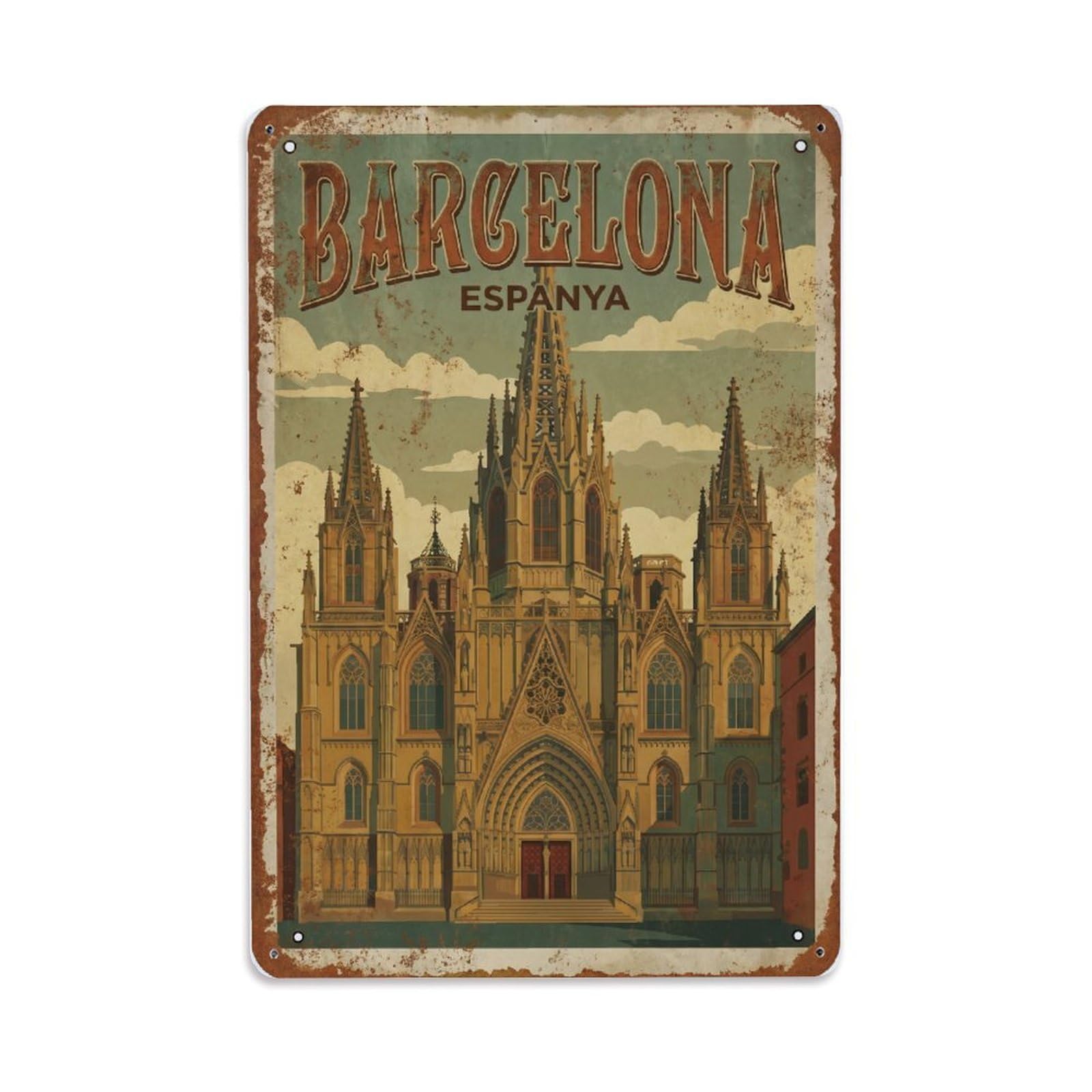 Vintage Travel Cathedral Spain Historic Metal Tin Sign Plaque Wall Decor for Cafe, Club Bar, Office, Home Garden Metal Poster 8x12Inch