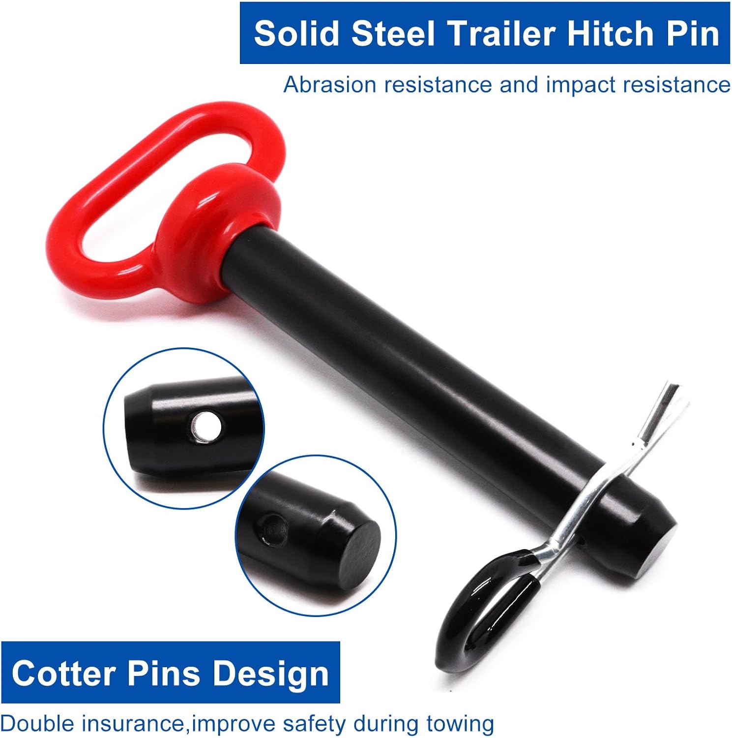 2 PCS Hitch Pin, 3/4 x 4-1/4 Inch Tractor Towing Hitch Pin with Clip, Red Handle Trailer Clevis Gate Pin for RV Truck Boat ATV Lawn Mower
