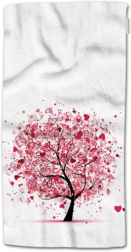 HGOD Designs Toallas de baño suaves de algodón con forma de árbol de corazones lindos, spa para cocina y hotel, romántico día de San Valentín y