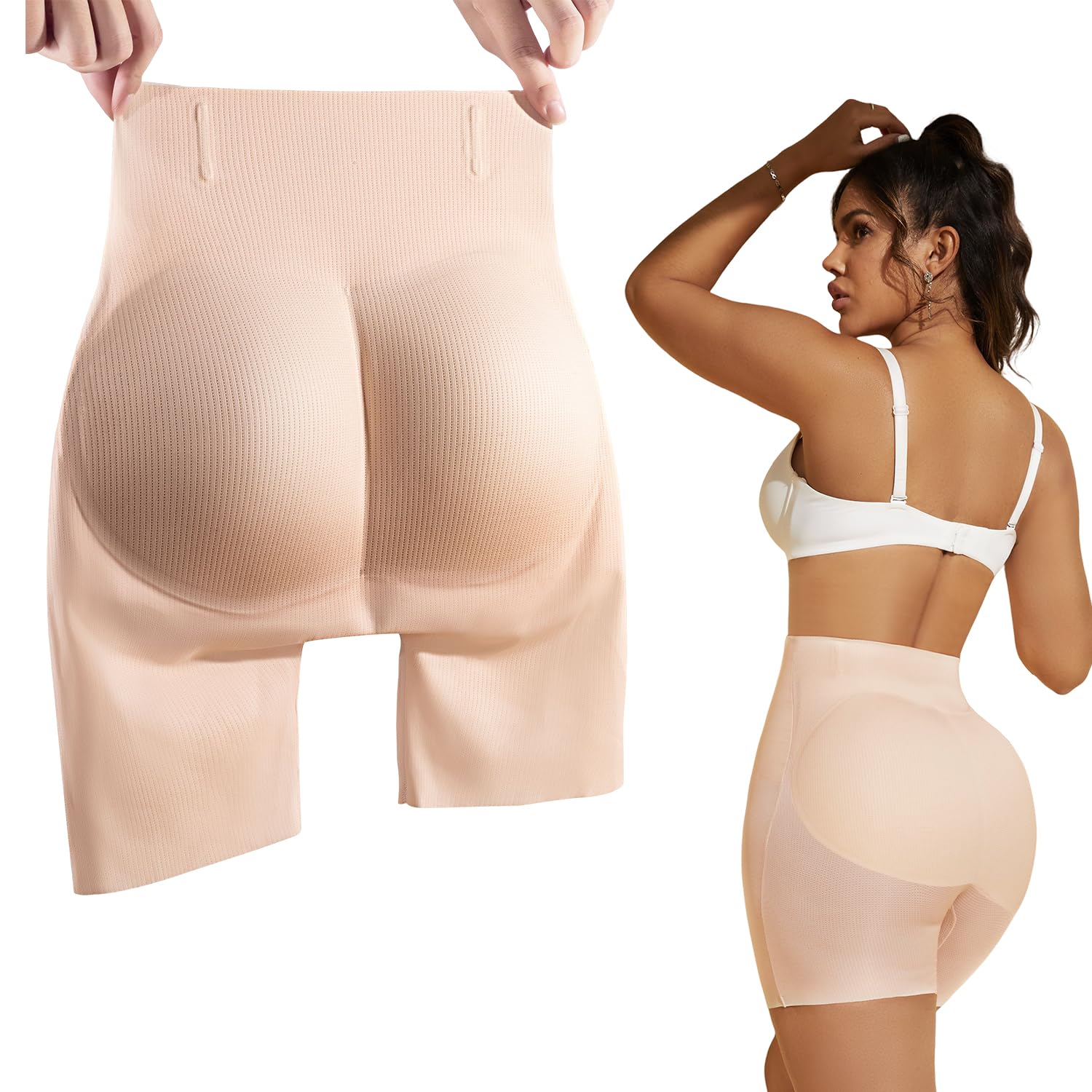 MOVWIN Padded Underwear for Women Built-in 7mm 16mm Fake Butt Pads for Bigger Butt Lifting Panties Tummy Control Shapewear Beige7mm Large