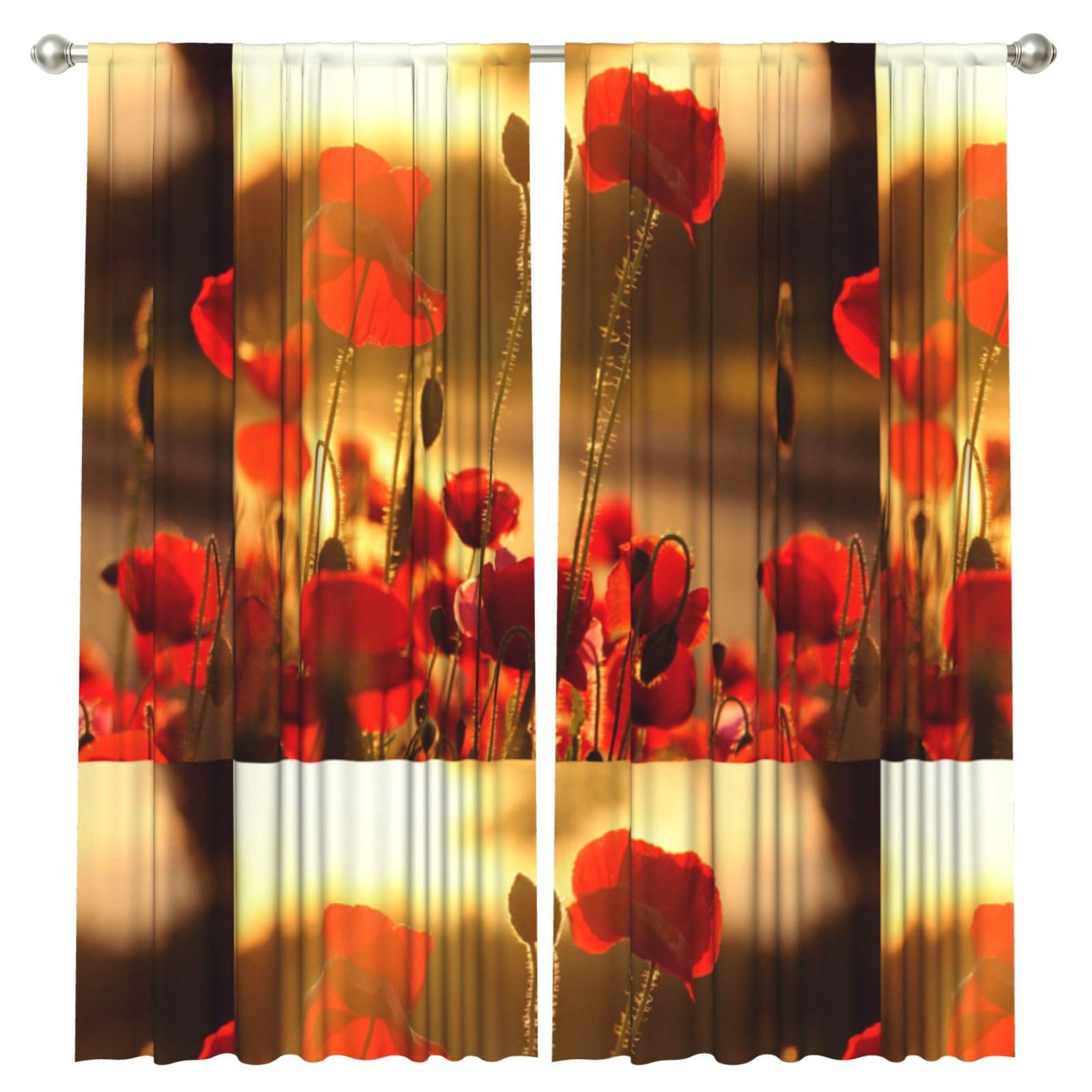 InOmak Poppy Flower, 2 Panels Window Curtains 52 x 84 Inch Blackout Curtains for Living Room Bedroom