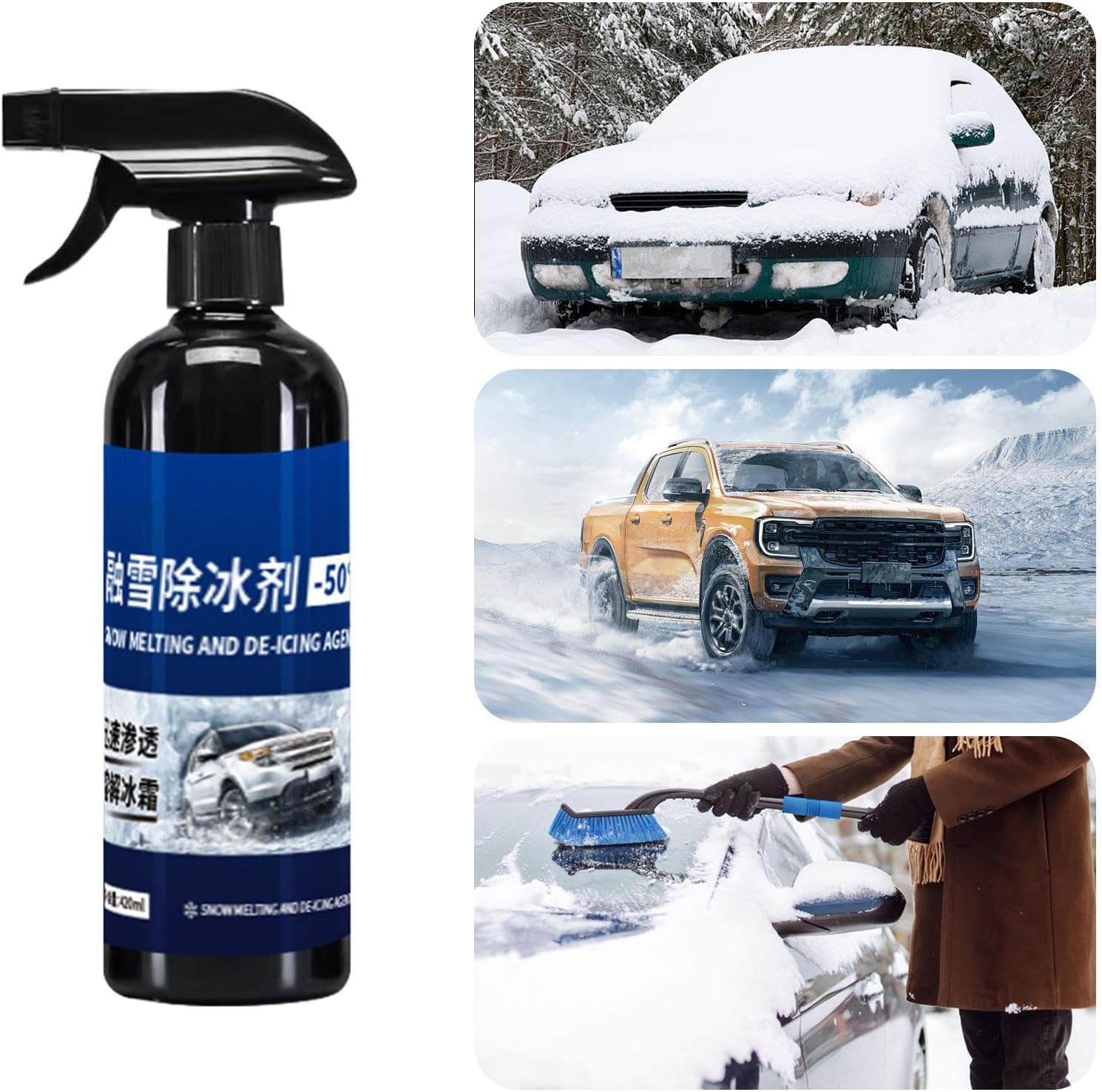 Deicer Spray for Car Windshield,420ml Anti-Freeze Fast Cleaning Agent | Snow Remover for Cars - for Winter Window Frost Refrigerator Freezer Outside Outdoor
