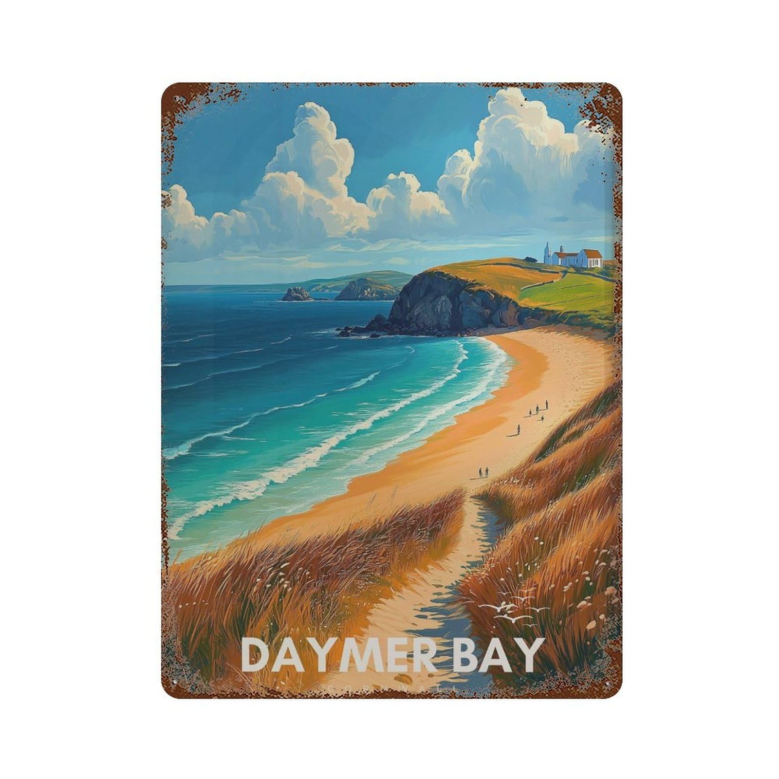 xiaoxiaoshen Daymer Bay Cornwall Travel Seaside Beach Wall Decor Art Metal Tin Poster Modern Home Decor Art Home Bar Shop Decorations Vintage Sign 40x30cm