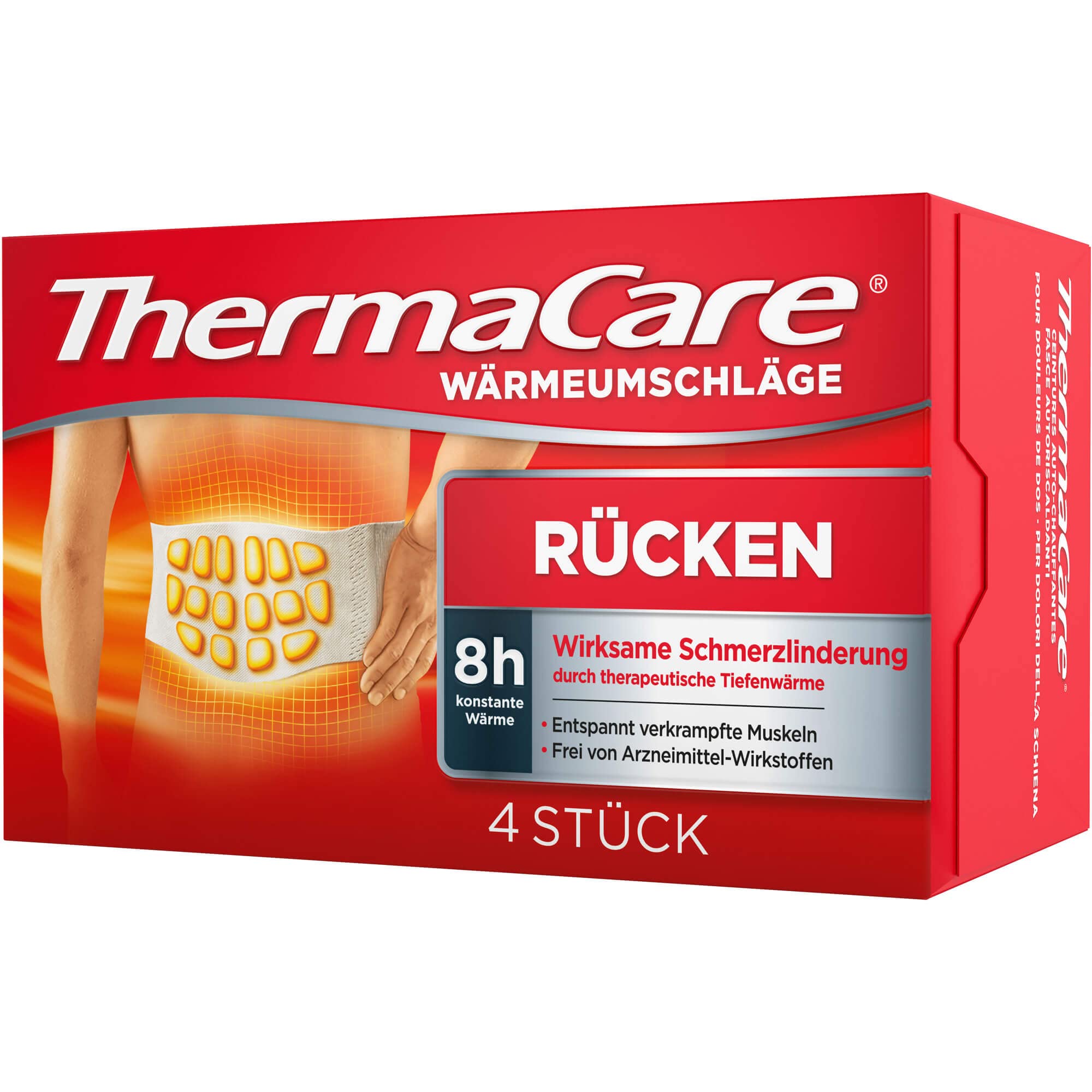 ThermaCare Almohadillas térmicas para aliviar el dolor de espalda, calor profundo para relajar los músculos, talla S-XL, 4 unidades por paquete