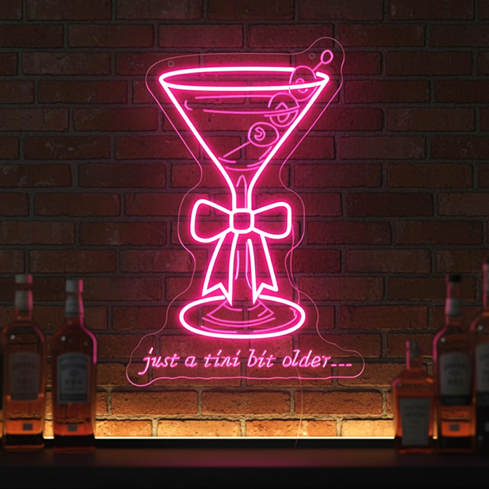 Just A Tini Bit Older Neon Sign, Martini LED Wall Light for Birthday, Tini Time Neon Sign for Martini Lovers, Fun Bar Decor for Home, Unique Gift for Cocktail Enthusiasts
