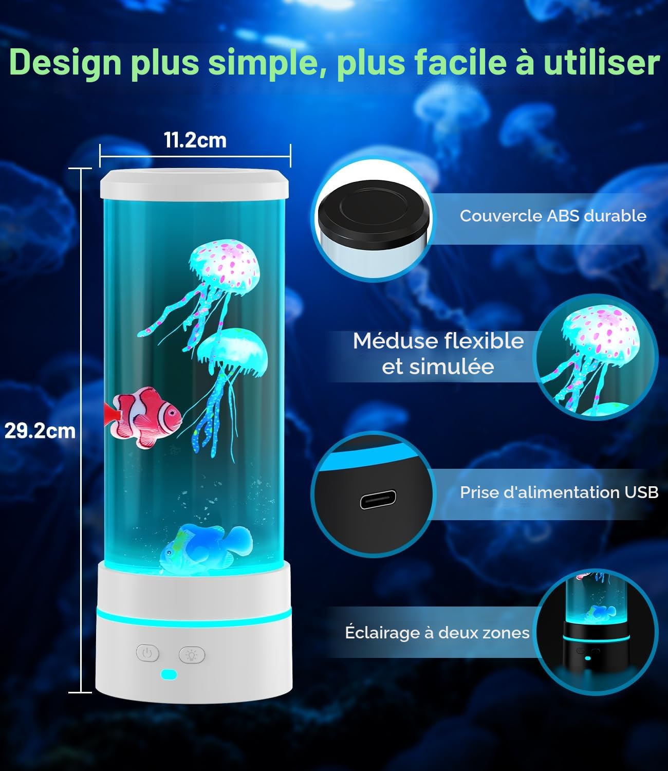 Lampe Méduse Télécommande 28cm - 17 Couleurs RGB, Mode Changement Auto, Veilleuse Enfant Adulte, Lampe à Lave Bubble Magique pour Chambre, Nursery & Détente