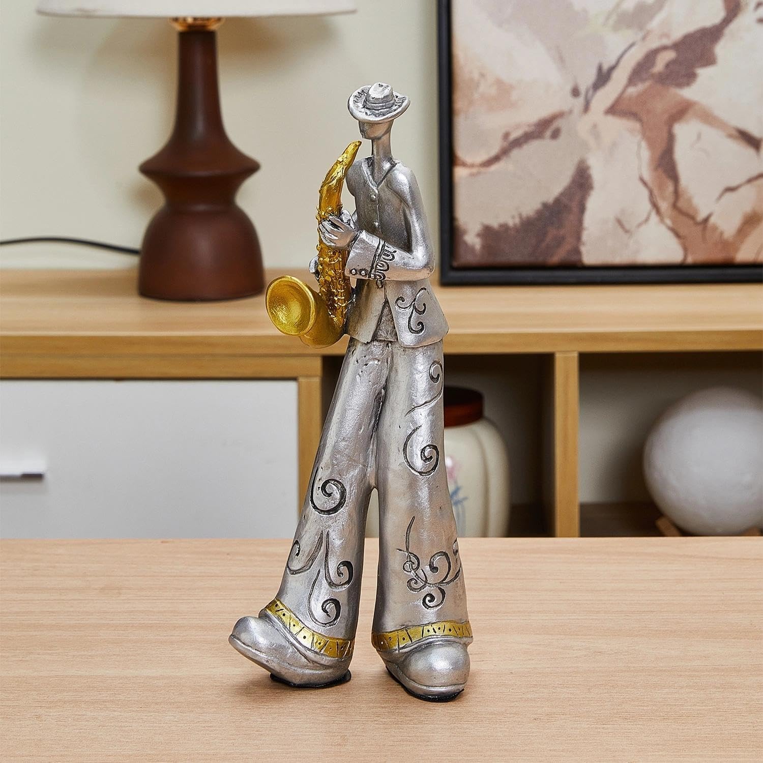 YUZDNM Jazz Saxophonist Figurine, Resin Retro Saxophone Player Sculpture Home Office Desk Decor Ornament, Classic Melody Playing Statue Housewarming Gift(#c)
