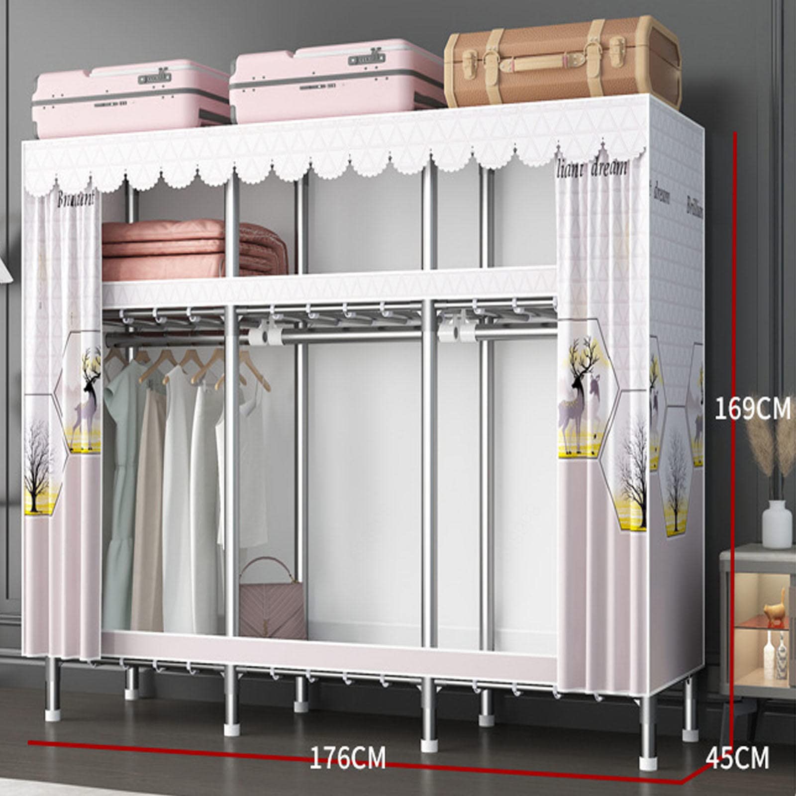 Kleiderschrank, tragbare Kleiderschrankregale, faltbarer Schrank mit Kleiderstange, Kleiderschrank-Aufbewahrungsorganisator für Schlafzimmer,C-176x45x169cm