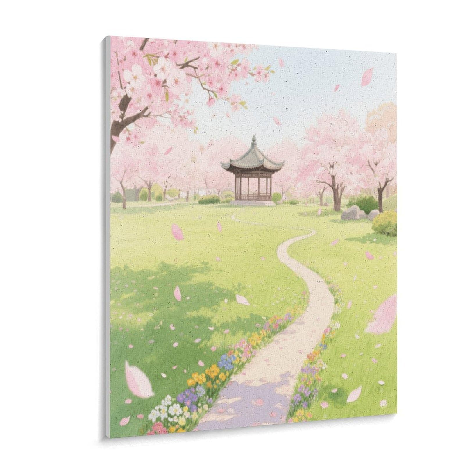 Malen-nach-Zahlen-Set "A Park with Cherry Blossoms in Full Bloom", Malen-nach-Zahlen-Set für Erwachsene, Erwachsene, Malen-nach-Zahlen-Kits auf Leinwand, Acryl-Ölfarben, Gemälde mit Pinseln für