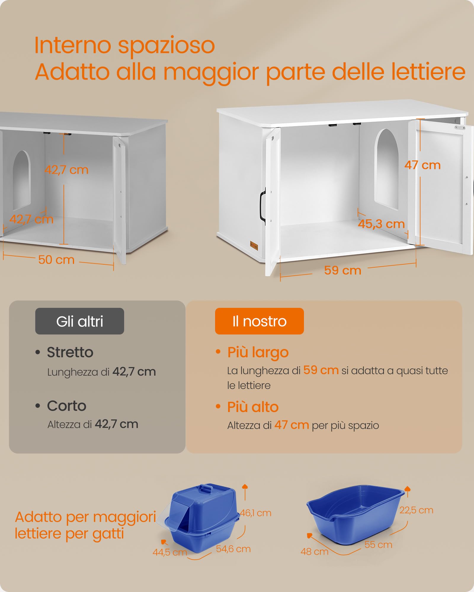 Feandrea Mobile per Lettiera, Mobile Moderno per Lettiera Nascosto, con Ingresso Frontale, Doppie Porte, Maniglie, Casetta per Gatti, Tavolino Laterale, 85 x 48,5 x 50 cm, Bianco Nuvola PCL012W01