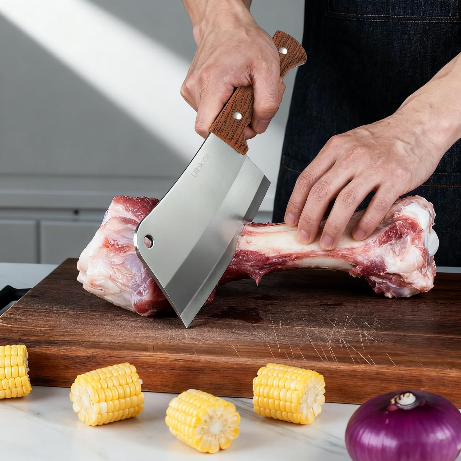 7 Inch Meat Cleaver Knife, Professional Butcher Knife, Heavy Duty Bone Chopper, Ultra Sharp High Carbon Steel Blade, Ergonomic Non-Slip Handle for Bone Cutting, Vegetable Chopping, Restaurant, Kitchen - Image 6