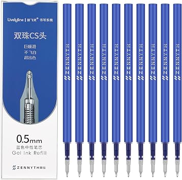 Ddaowanx 10 Pieces Gel Ink Pen Refills,Fine Point 0.5mm Tip Blue Ink