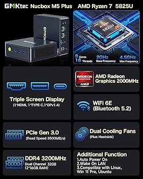 GMKtec Nucbox M5 Plus Mini PC do gier - AMD Ryzen 7 5825U
