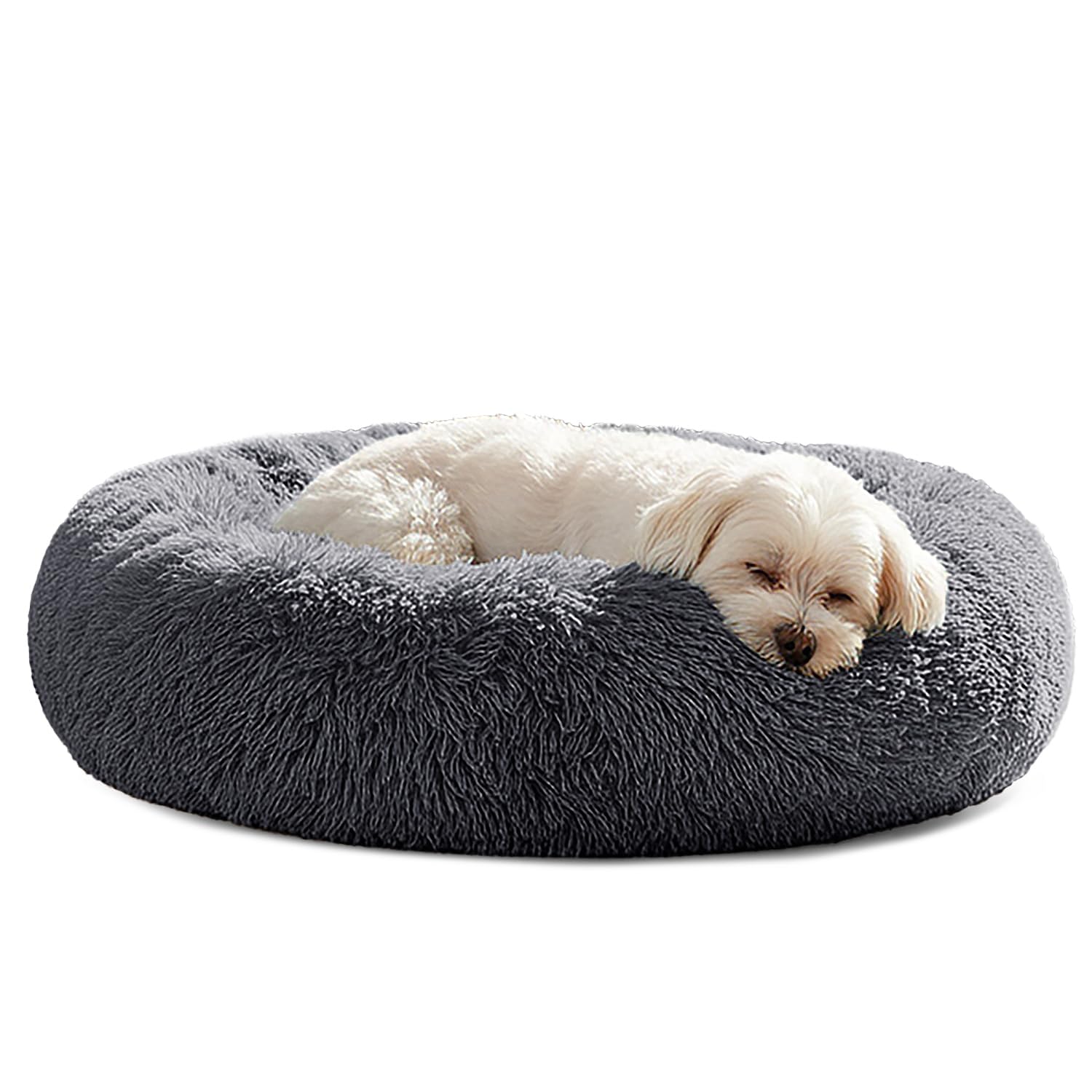 PetAmi Calming Dog Bed for Small & Medium Dogs and Cats, 23 Round Donut Dog Bed, Washable Fluffy Faux Fur Puppy & Cat Bed, Anti-Anxiety Plush Cuddler