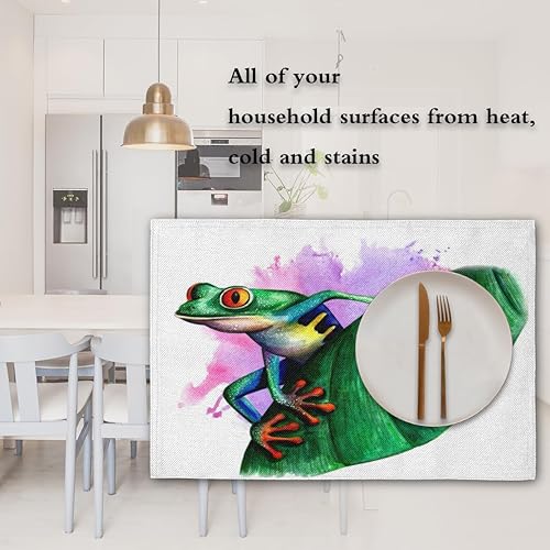 Miniatura 7 de Juego de 4 manteles individuales de decoración de ranas, lavables, impermeables, para fiestas, hogar, comedor, decoración de mesa de 18 x 12 pulgadas