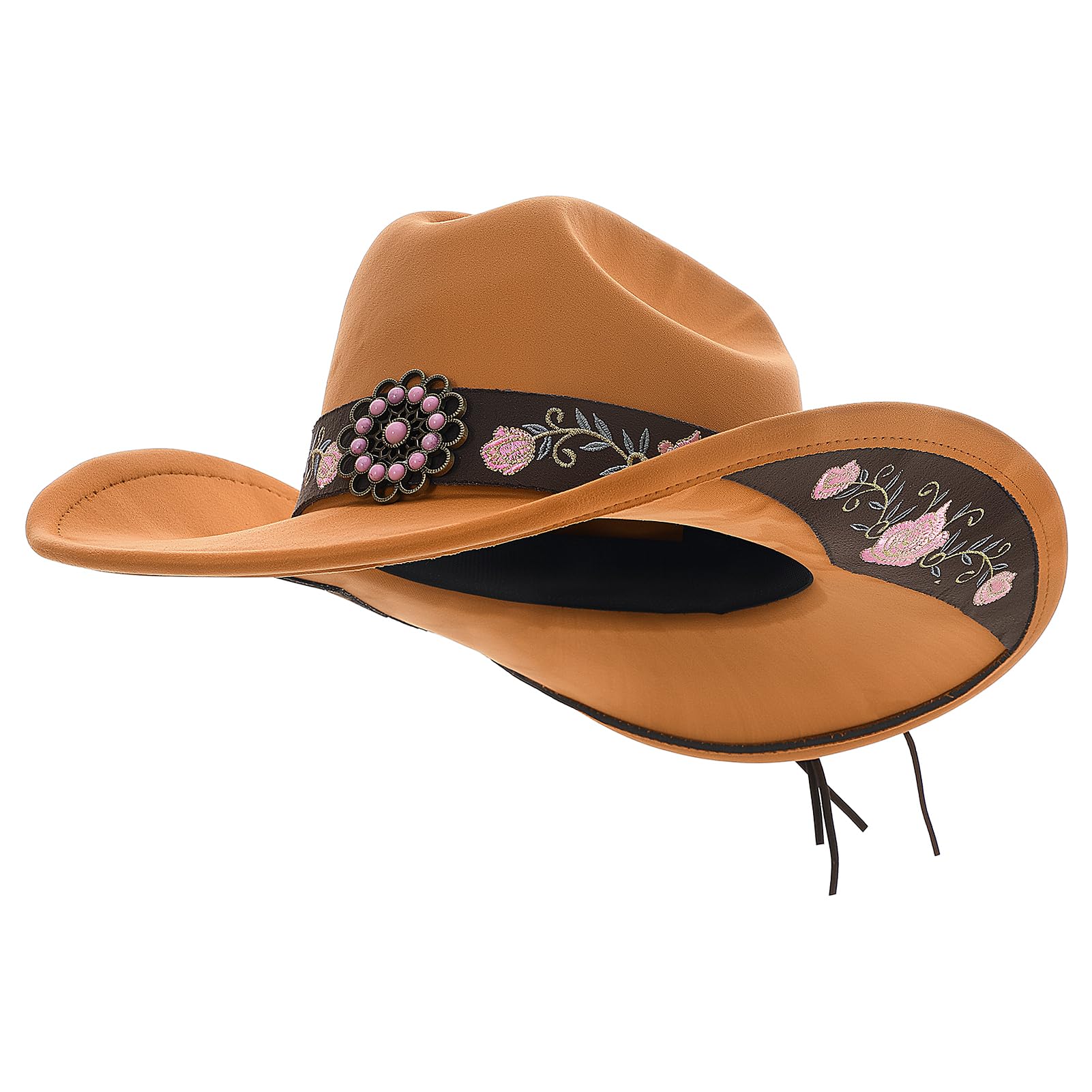 Utensilsto Western-Cowboyhut für Damen mit breiter Krempe und Stickerei