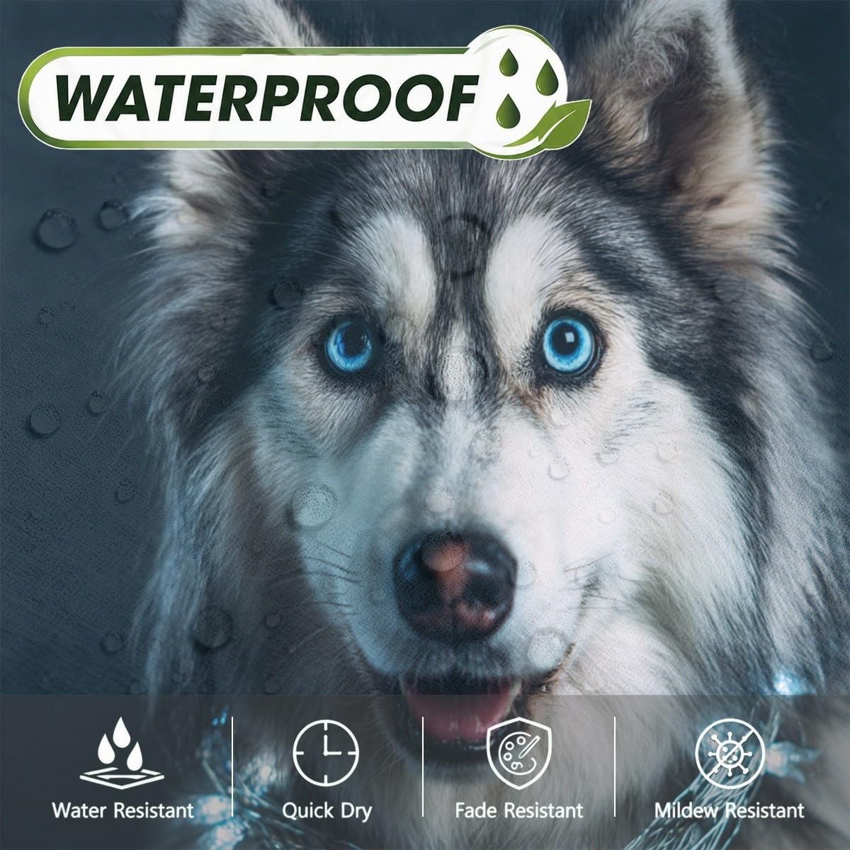 Cane Animale Tenda da Doccia 240x200 cm Poliestere Antimuffa e Lavabile | Carino Fantasia Husky Impermeabile Facile da Pulire Asciugatura Rapida per Vasca da Bagno e Box Doccia