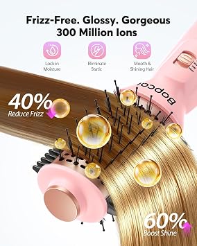 Travel Blow Dryer Brush in one, Dual Voltage 120V-240V Mini Hair Dryer Brush, Portable 2-Inch Hot Air Brush, 4-in-1 Dry, Volumize, Curl & Straighten Styler with EU&UK Plug
