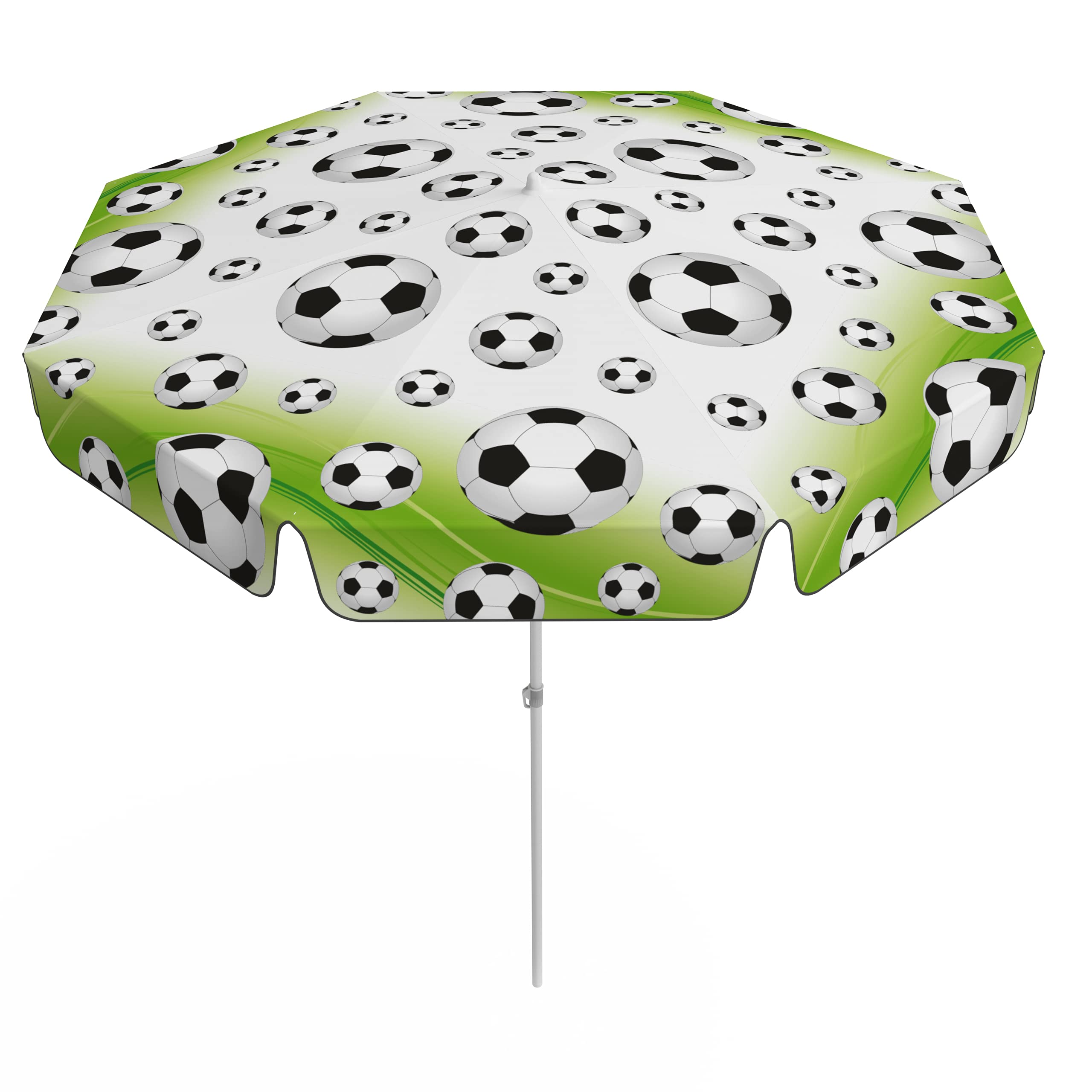 Vispronet Sonnenschirm Fußball mit 2-teiligem Schirmstock - ∅ 180 cm - kippbar - für Garten, Balkon, Terrasse, Stehtische