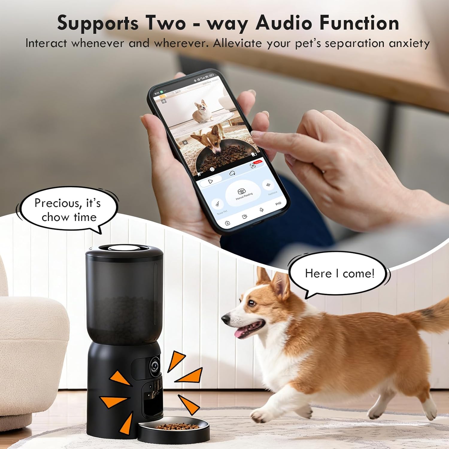 Automatic Cat Feeder with Dual Camera, 5G WiFi App Control: 5L Automatic Dog Food Storage Container with 2K HD Video and Laser Pet Toy, Dual Power Timed Smart Pet Food Dispenser for Cats&Dogs